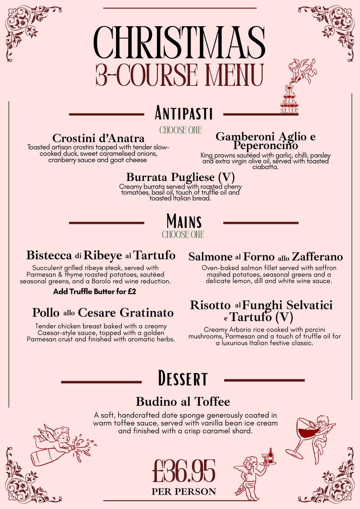 The full 3-course Christmas menu at Merchant of Venice, priced at £36.95 per person