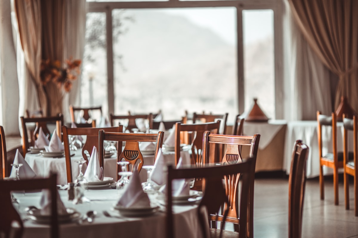 Relaxed, elegant dining room at Merchant of Venice on Granby Street Leicester, close to Curve Theatre