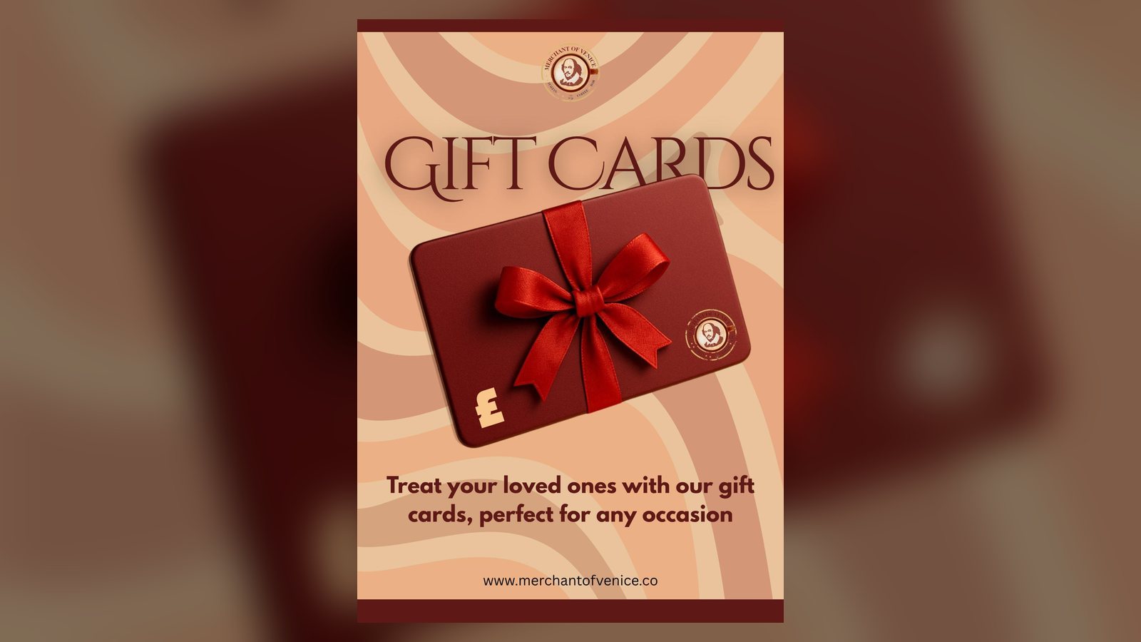 A Merchant of Venice gift card wrapped with a red ribbon, the perfect Italian restaurant gift for Leicester