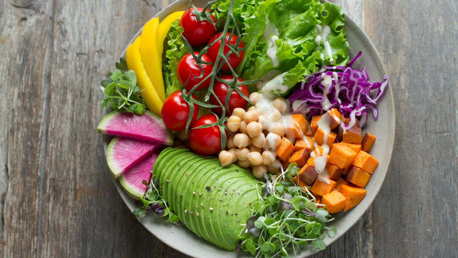 Colourful fresh vegetable bowl, part of the vegetarian menu at Merchant of Venice Leicester